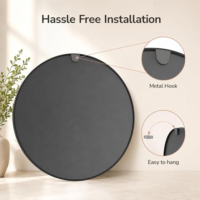 2 Pack 30 Inch Round Bathroom Mirrors for Over Sink | Circle Mirror with Metal Frame, Black Wall Mirror Modern Decoration for Vanity, Entryway, Living Room, Hallway and Bedroom