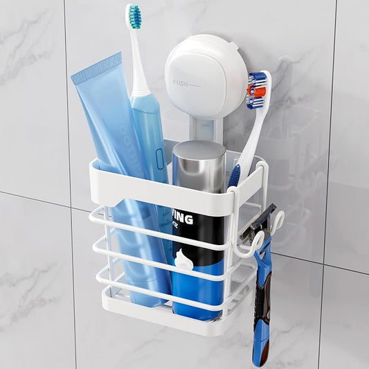 TAILI Suction Cup Toothbrush Holders with Visible Safety Indicator, White | Wall Mounted, Visible Safety Indicator, Inverted Trapezoid Design Bathroom Organizer Removable for Tooth brush and Toothpaste