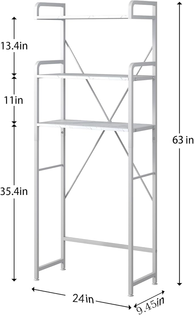 Huhote Over The Toilet Storage Rack with 3-Tier Bathroom Shelves, Space Saver Toilet Shelf, Bathroom Storage Organizer with Hooks for Over Toilet Storage and Bathroom Shelf (White Faux Marble)