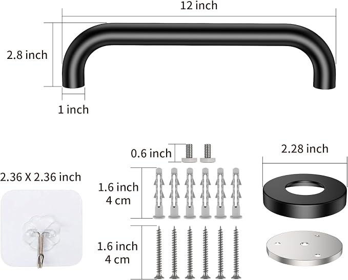 ZUEXT 12 Inch Matte Black Safety Grab Bar for Bathroom Shower | Stainless Steel Grab Bar Handle, Bathroom Balance Bar, Wall Mount Safety Hand Rail Support,for Handicap Elderly Injury Senior