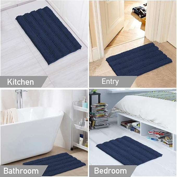 Turquoize Bathroom Rugs Shaggy Chenille Bath Rug Non Slip Thick Shaggy Bath Mats for Bathroom Chenille 1-Piece Bath Mat Set, Soft Super Absorbent Shower Rug Washable Mats, 17"x 24", Navy
