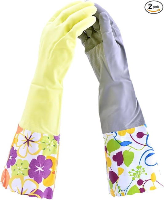 Finnhomy Household Gloves - Latex-Free, Waterproof, Long Cuff, Soft Lining Non-Slip, Adjustable Strap, Multi-Layer Protection, Reusable for Cleaning (2 Pair).