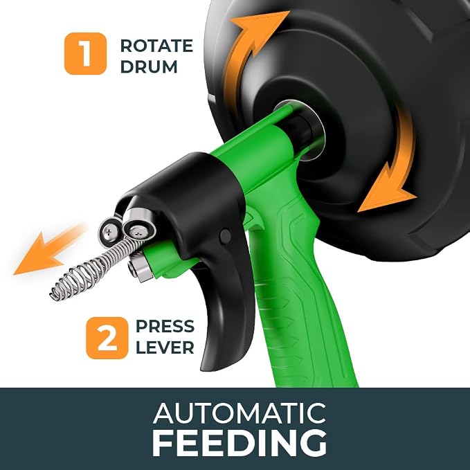 MEISTERFAKTUR drain snake [25FT] - Auto Feed - Ideal plumbing snake for sink and drain unblocking - Solid drain auger for real DYIs!