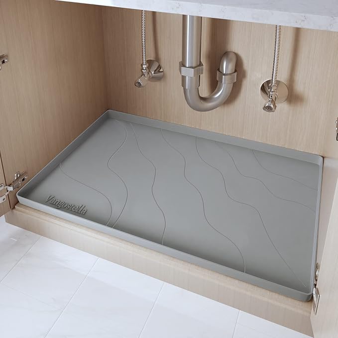Heavy Duty Silicone Under Sink Mats for Kitchen Waterproof 31" x 22", Extra Thick Under Sink Rubber Mat Drip Tray, Raised Edge Under Sink Liner,Prevent Drips, Leaks, Spills,Grey