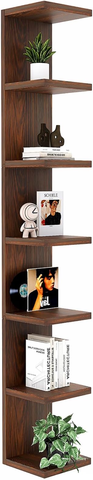 LitaEther Wood Wall Shelf Units,7 Tier Lack Floating Shelves,Rustic Bookshelf for Home, Bedroom, Living Room