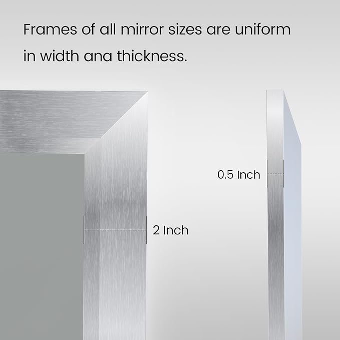 Bathroom Mirror for Wall, 60x40 Inch (Brushed Silver) | HD Reflection, Tempered Glass, Thick Metal Framed Rectangle Mirrors for Over Sink, Bedroom, Living Room, Entryway, Anti-Rust