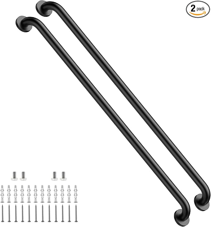 ZUEXT 2 Pack 42 Inch Extra Long Matte Black Bathroom Grab Bars, 1.25" Dia | Stainless Steel,Wall Mounted Shower Handle Grab Bars, Support Rail for Bathtub Shower Toilet, Seniors Elderly Handicap Safety