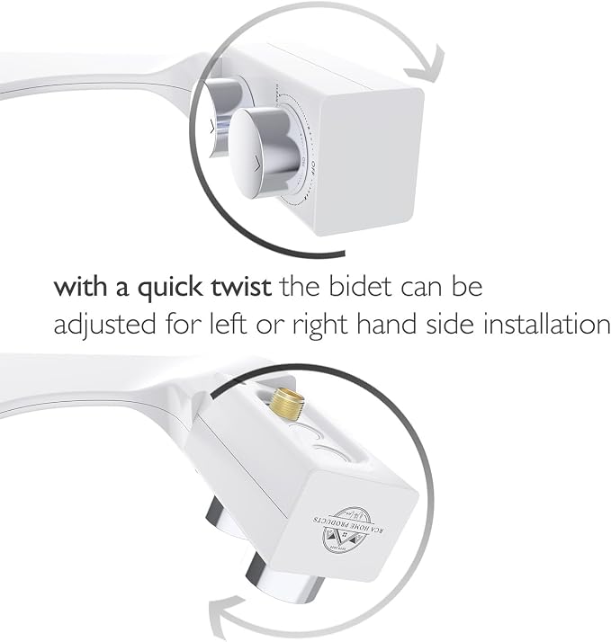 BIDETbidet Left/Right Reversible Fresh Water Deluxe Ultra-Slim Toilet Attachment, Interchangeable Knob Set, Non-Electric with Nozzle Hinged Design, Easy Install, Fits Most Toilets, Off-White