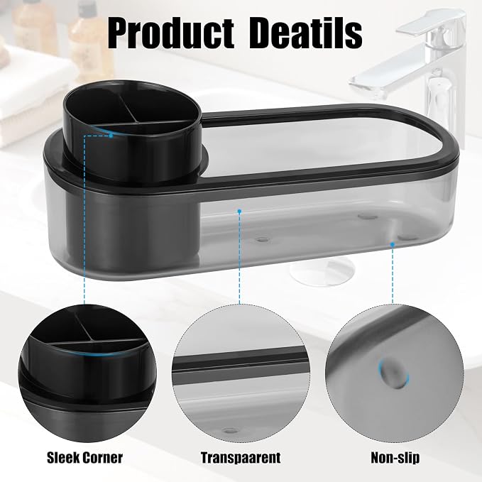 Ayswupt Black Toothbrush Holder for Bathroom,Detactable Bathroom Tray for Men,Electric Tooth Brushing Holder,Bathroom Countertop Organizer,Tooth Brush Toothpaste Caddy Storage,Vanity Sink Accessories