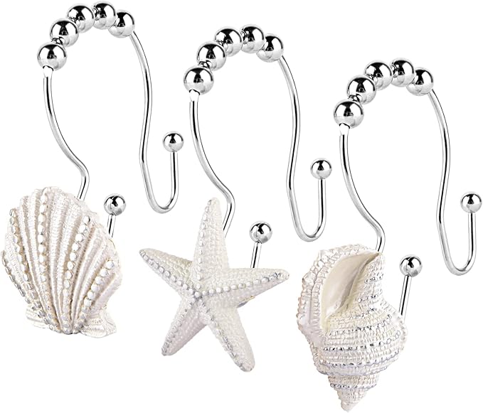 Decorative Shower Curtain Hooks,12 Pcs Seashell Double Shower Curtain Hooks | Decorative Shower Curtain Hooks,12 Pcs Seashell Double Shower Curtain Hooks