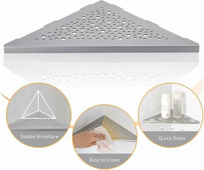 WELLUP Corner Shower Shelf Brushed Nickel 2 Pack,10" Shelf for Tiled Wall | 304 Stainless Steel Shower Corner Shelf,Corner Shower Shelf for 90°Tiled Wall,15 lbs Capacity,Hollowed Drainage,Easy Install