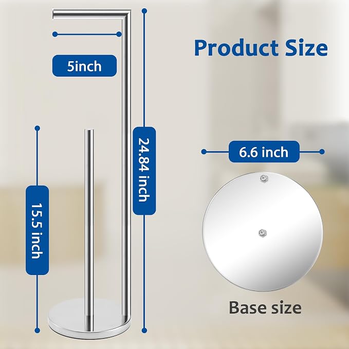 Toilet Paper Holder Stand, Bathroom Free Standing with Storage, Chrome | Rustproof Toilet Paper Roll Holder for 4 Rolls,with Non-Slip Stable Base,Bathroom Organizers and Storage
