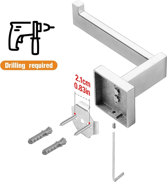 HITSLAM Brushed Nickel Toilet Paper Holder Wall Mount Square Silver 304 Stainless Steel Toilet Paper Roll Holder for Bathroom Rustproof