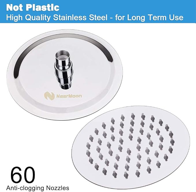 NearMoon Rain Shower Head, Ultra-Thin Design-Pressure Boosting, Awesome Some Experience, High Flow Stainless Steel Rainfall Head (6 Inch,Chrome Finish)
