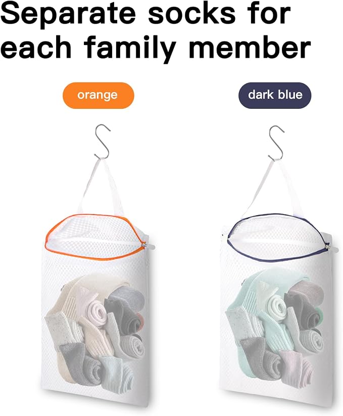 2-Pack Hanging Mesh Laundry Bags with Metal Hooks, 16x12 Inch | Space-saving for spaces | 2-pack 16x12in | Hanging hooks | Perfect for dorms, RVs, apartments | Easy fold & store