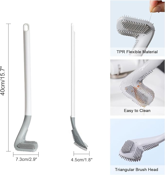 Toilets Brushes, Toilet Cleaning Brush,Golf Flexible Bendable Silicone Long Handled Toilet Brushes, 360°Deep Toilets Bowl Cleaning Brush,Quick Drying Scrubber for Bathroom with Hook (White)