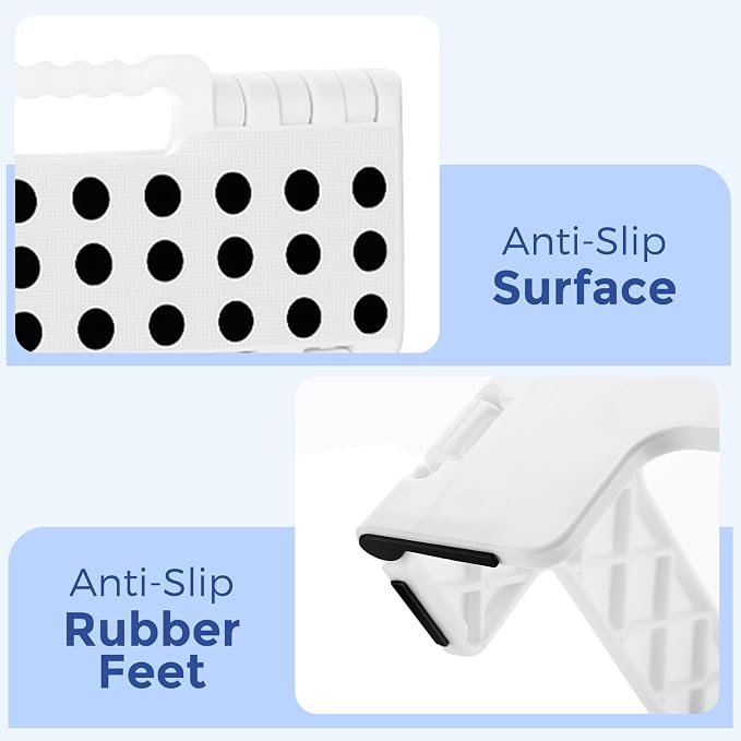 ACKO Folding Step Stool 13 Inch, Heavy Duty for Adults and Kids, White | Collapsible Foldable Stools, Non-Slip Surface Foot Stepping stool for Kitchen Bathroom Outdoor, Holds 300 lb, Built-in Handle