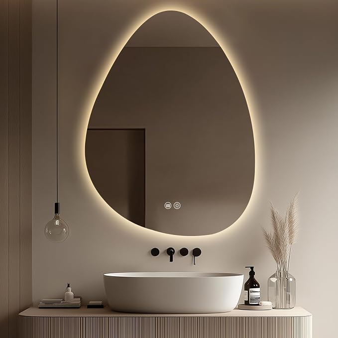 Irregular Backlit Mirror, 24x32 Inch LED Bathroom Vanity Mirror | 3 Colors, Dimmable, Anti-Fog, Memory Function, Horizontal/Vertical, Al Alloy Lampshade, HD Glass, Rust-proof Treatment, UL