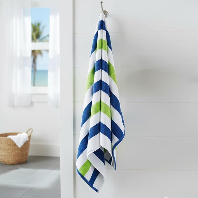 CASA COPENHAGEN Monaco Beach Towels Designed in Denmark Rough and Tough, Quick Dry, for Pool, Bath & Shower 30x60 inches 4 Pieces Cotton Beach Bath Towels Set - Grass Green
