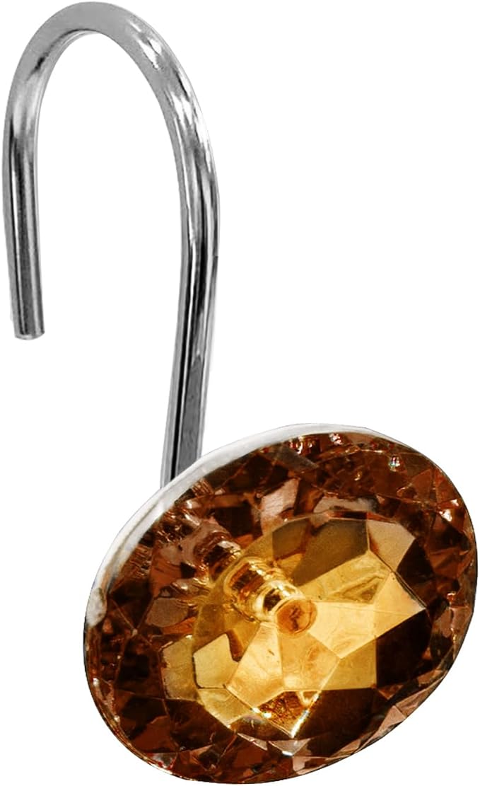Crystal Diamond Round Shower Curtain Hooks Rings for Bathroom,Brown,12PCS | Acrylic Decorative Rhinestones Bling Shower Hooks Rings,for Bathroom Curtains Rod,Gem Metal Rust Proof Shower Hangers