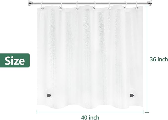 Seenus Waterproof EVA Shower Window Curtain 3D Frosted for Privacy, 40 x 36 inch Bpa-Free Vinyl Shower Curtain Liner Small with 2 Large Magnets, Mini Plastic Bathroom Window Curtain Translucent