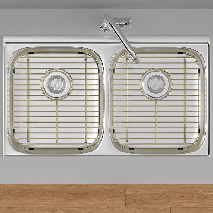 Slideep Sink Bottom Grid for Kitchen, Stainless Steel Sink Protector Metal Sink Grate with Rear Hole, 13"L x 11.6"W, Gold