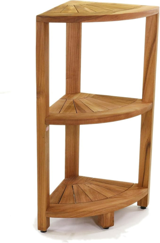 AquaTeak Kai-Petite 12" Teak Corner Shelf Stand, 3 Tier Shower Stand | Space-Saving Design, Durable Water-Resistant Teak, Anti-Slip Feet