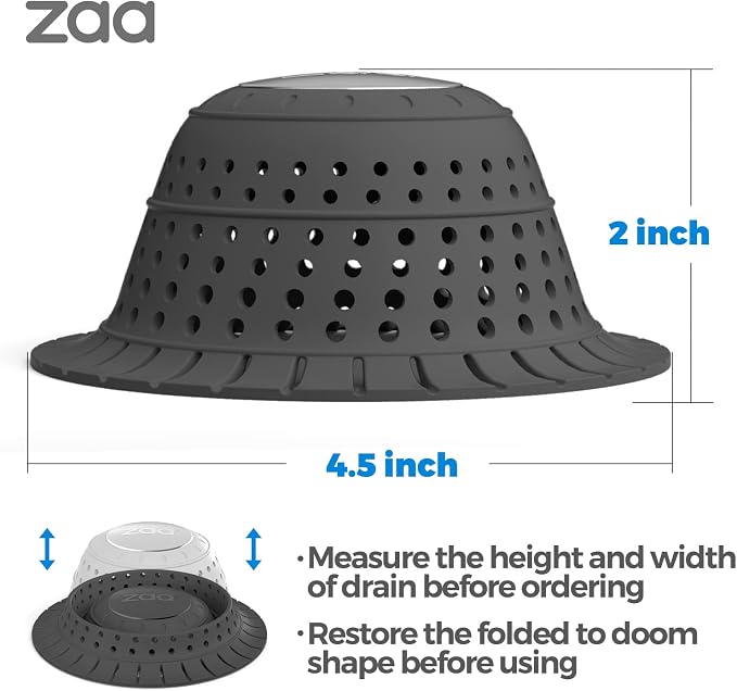 Bathtub Drain Strainer Silicone Bathroom Stopper Fixture Accessories | 2-Pack Black Collapsible Shower Drain Hair Catcher for Pop Up Tubs, Traps Hair Before Clogs, Easy Clean for Bathroom Sinks