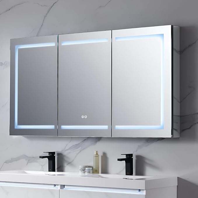 Blossom LED Lighted Bathroom Medicine Cabinet Mirror, Defogger, 60x32 | Bathroom Storage Cabinet, Medicine Cabinets Organizer, Vanity Mirror with Storage, Recessed/Surface Mount, Adjustable Shelves