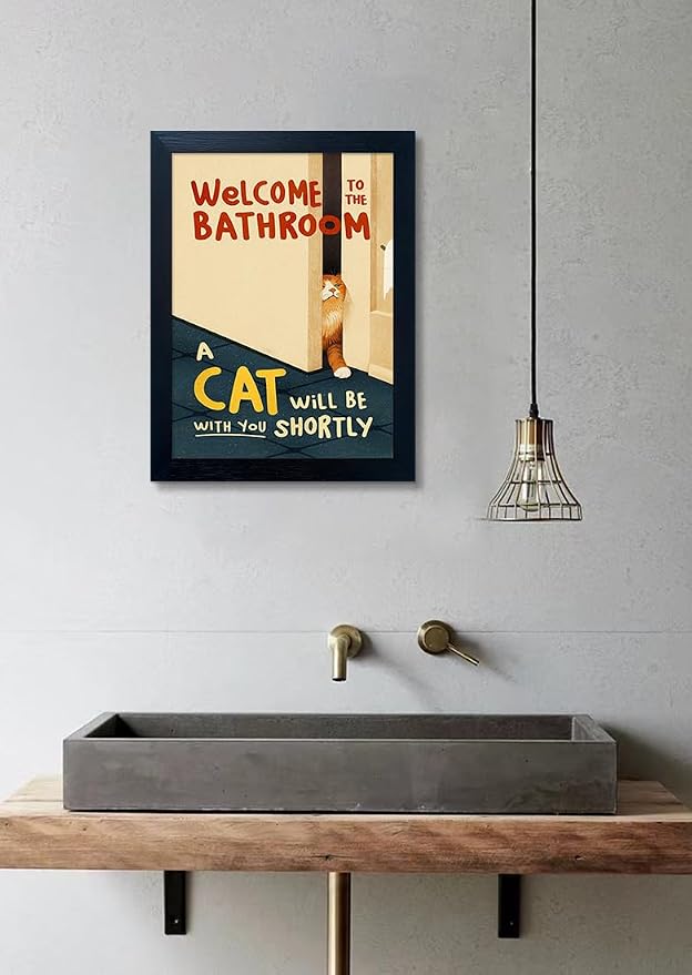 Framed Funny Bathroom Wall Decor Welcome to the Bathroom Painting A cat Will be With You Shortly Cat Lover Canvas Print Poster Modern Home Decor