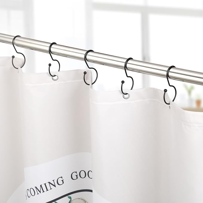 24 Pack Shower Curtain Hooks, Anti-Fall S-Shaped Shower Curtain Ring, Decorative Black Shower Curtain Hooks Rings Rust Proof Shower Rings for Curtain, Shower Hooks for Shower Curtain, Black