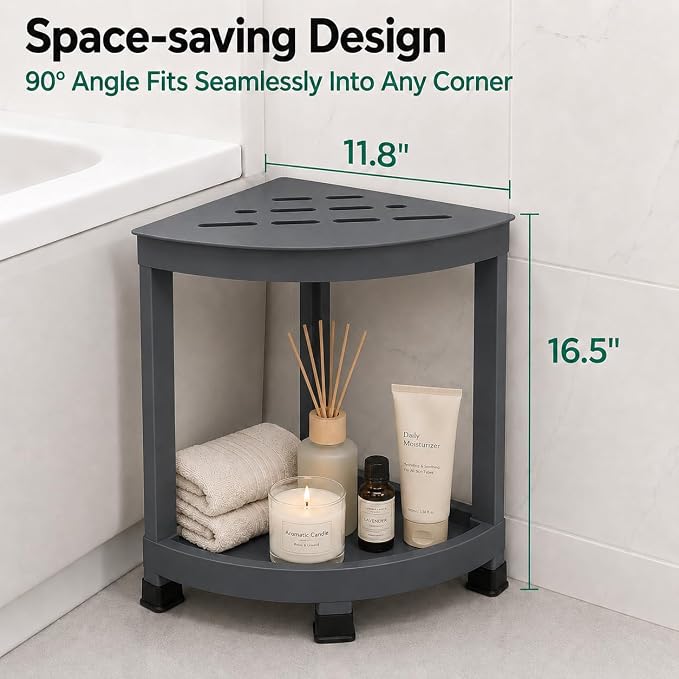 CROWNFURN Shower Foot Rest, HIPS Waterproof Shower Stool for Inside Shower, Corner Shower Bench for Shaving Legs with Baffle Storage Shelf for Small Space, Rapid Assembly DIY Combination Shelf (Grey)