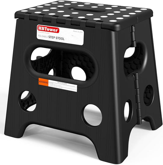 HBTower 13 Inch Folding Step Stool, 450LBS Capacity with Safety Lock, Black | Portable Foldable Stools,Non-Slip Surface,Built-in Handle,Heavy Duty Foot Stool for Adults & Kids,Home, Indoor & Outdoor Use