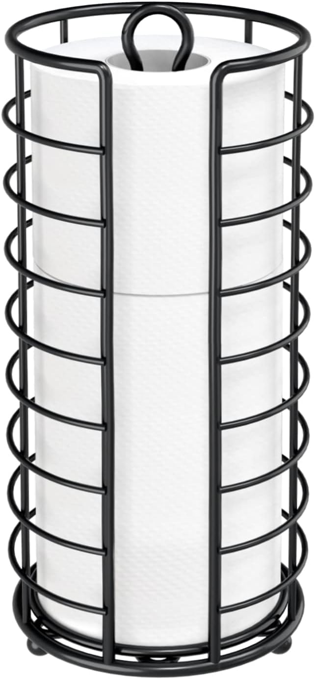 Toilet Paper Holder Stand,Freestanding,Black | Bathroom Toilet Paper Organizer, 3 Mega Roll Toilet Paper Holder for Under Sink, Vanity, Cabinet Shelf