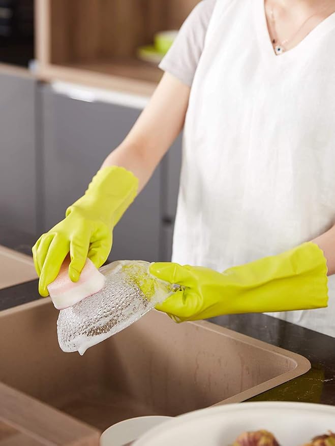 LANON wahoo Cleaning Gloves with Cotton Flocked Liner,Bud Tender,Medium | Skin-Friendly,Dish Washing,Reusable,Latex Free,DEHP-Free,Non-Slip,Dishwashing Household Kitchen Gloves