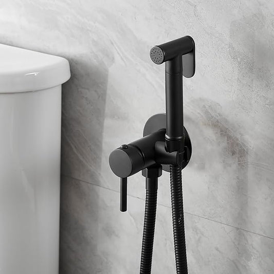 Wall Mounted Bidet Sprayer Set,Warm Bidet Sprayer for Toilet | Hot and Cold Brass Valve,Handheld Bidet Attachment Set,Adjustable Water Pressure,for Bathing Pets and Feminine Hygiene,Black