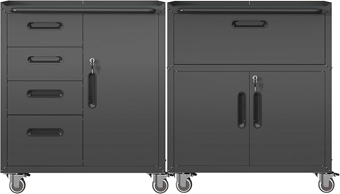 Garage Tool Cabinet Set,Heavy Duty Steel Rolling Tool Chest with Lockable Doors & Adjustable Shelves