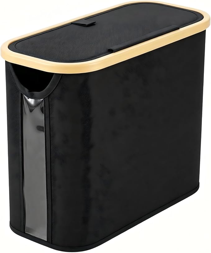 Oxford Fabric Toilet Paper Storage Basket with Lid, Free‑Standing Organizer Basket for Toilet Paper for RV Bathroom(Black)