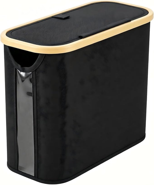 Oxford Fabric Toilet Paper Storage Basket with Lid, Free‑Standing Organizer Basket for Toilet Paper for RV Bathroom(Black)