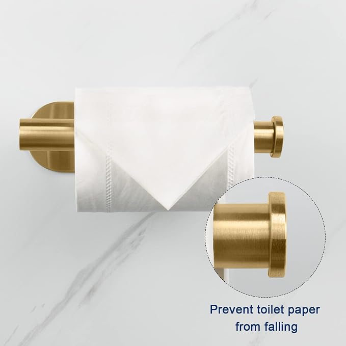 NearMoon Toilet Paper Holder Self Adhesive, Premium Thicken SUS304 Stainless Steel Rustproof Adhesive Toilet Roll Holder no Drilling for Bathroom, Kitchen, Washroom (4 Pack, Brushed Gold)
