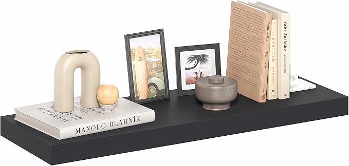 Furinno Tanna Floating Shelves for Wall, 12 x 35 Wall Shelf, Single Set Wall Mounted Floating Shelf with Invisible Bracket, 2-Inch Thick, for Bathroom, Living Room, Bedroom, Home Office, Americano