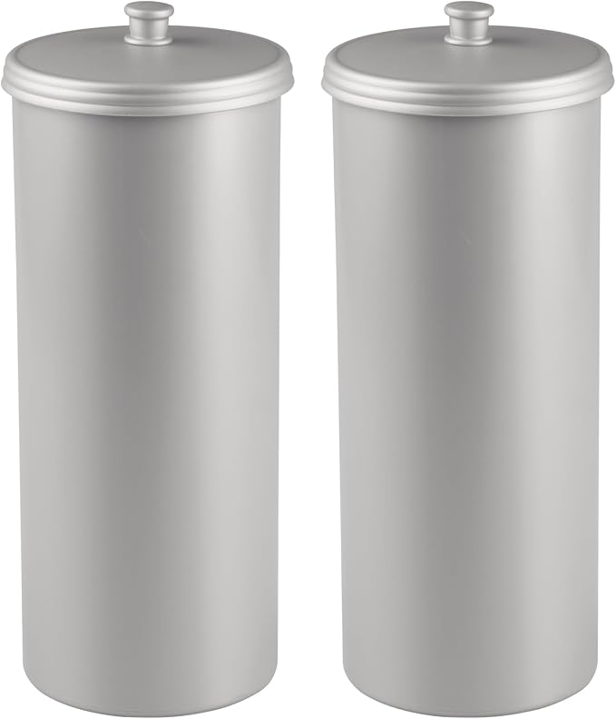 iDesign Freestanding Bathroom Toilet Paper Storage Holder, 2-Pack, Silver | With Lid, For 3 Extra Rolls