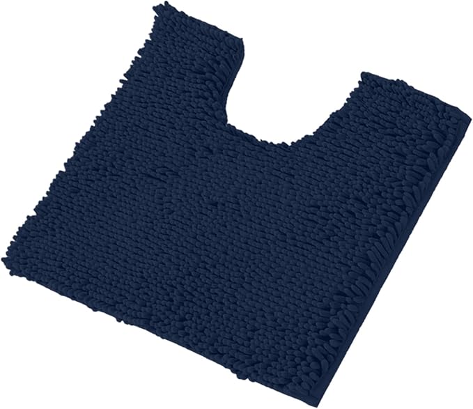 LuxUrux U-Shaped Toilet Bath Mat – Absorbent & Non-Slip Contoured Rug for Toilet Base, Plush Chenille, Machine Washable (20 x 20 inch, Navy)