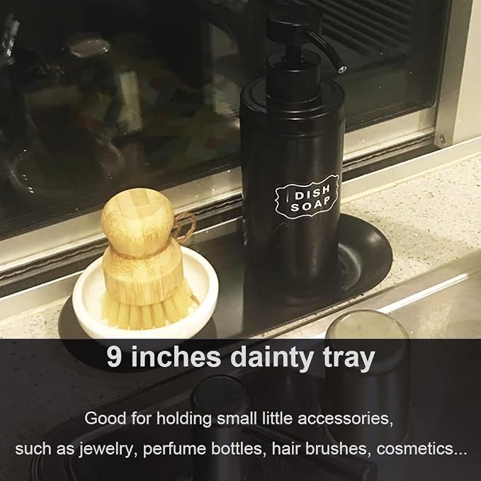 Fermus Stainless Steel Decorative Tray, Set of 2, 9 Inch Long, Jewelry Dish Cosmetics Organizer Bathroom Clutter Serving Platter Small Storage Tray, Oval, Matte Black