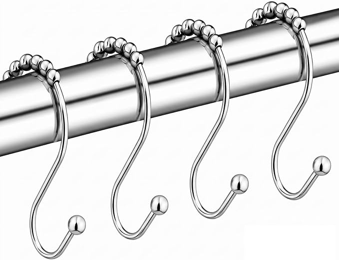 Hotop Shower Curtain Hooks Rings Rust Resistant Stainless Steel Hook Hangers for Bathroom Shower Curtain Kitchen Utensils Clothes Towels(24 Pieces)