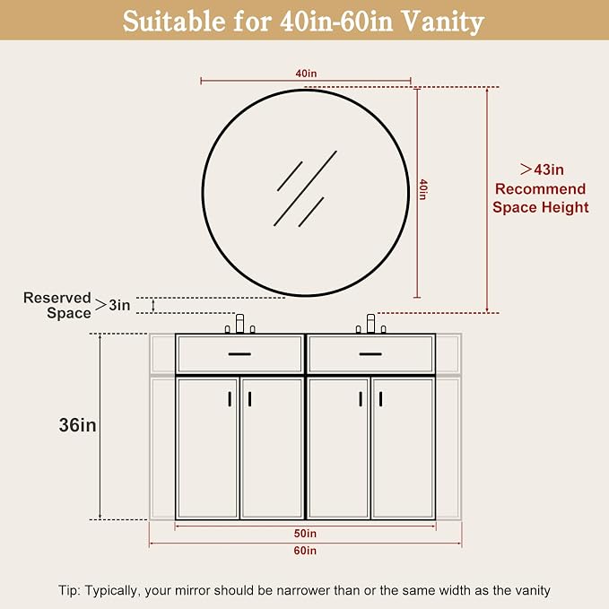 Round Wood Mirror, 40" Round Modern Decoration Large Circle Wall Mirror for Bathroom Living Room Bedroom Entryway, Walnut