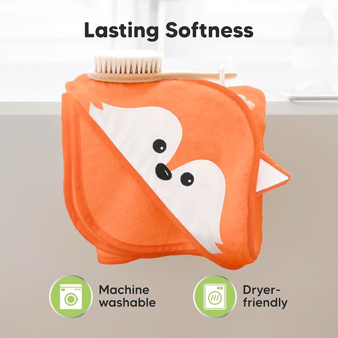KeaBabies Hooded Baby Towel for Newborn, Baby Bath Towels (Fox, 35x35) | Viscose Derived from Bamboo, Large Baby Towels with Hood, Boys, Girls, Toddler, Soft Absorbent Baby Bath Essentials