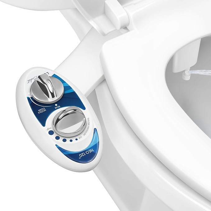 LUXE Bidet NEO 120 - Bidet Attachment for Toilet Seat, Blue | Non-Electric, Single Nozzle, Self-Cleaning, Adjustable Water Pressure, Rear Wash