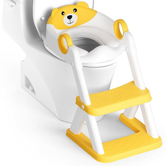 Potty Training Seat, Upgrade Toddler Toilet Seat for Kids Boys Girls, 2 in 1 Potty Training Toilet, Splash Guard Anti-Slip Pad Step Stool(Yellow)