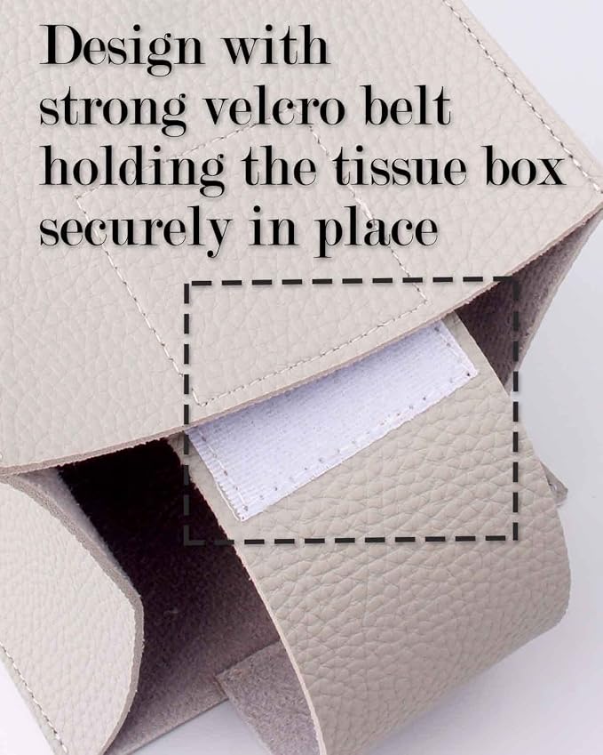 Rectangular Tissue Box Cover Leather – with Bottom Belt [JESMINI, Light Gray] Modern PU Leather Rectangle Tissue Holder Decorative for Bathroom Vanity Countertop/Night Stands/Office Desk